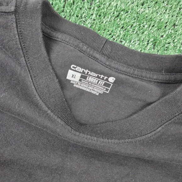 Carhartt Mens Long Sleeve Pocket T-Shirt XL Loose Fit Black Neon Yellow Graphic - Picture 4 of 7